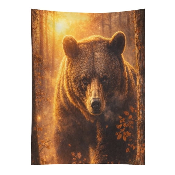 GXFACAI Brown Bear in the Forest  Tapestry in Green Fields, Polyester Printed Wall Hanging, Suitable for Bedroom,Dormitory, and Living Room, Aesthetic Home Decoration for Adults and Families