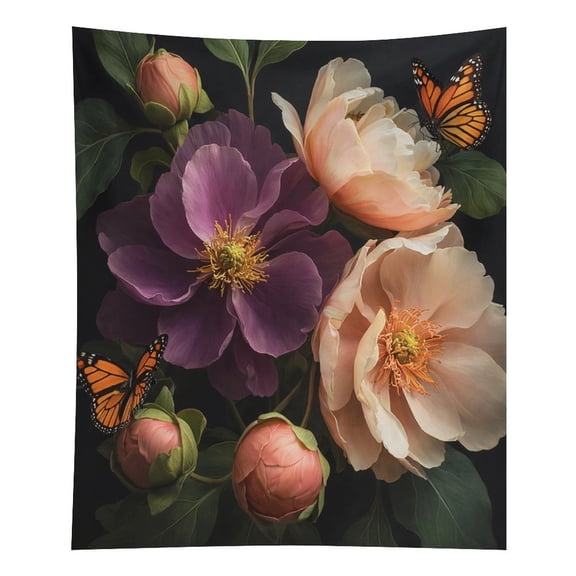 GXFACAI Butterflies Dancing Among Blooms Tapestry in Green Fields, Polyester Printed Wall Hanging, Suitable for Bedroom,Dormitory, and Living Room, Aesthetic Home Decoration for Adults and Families