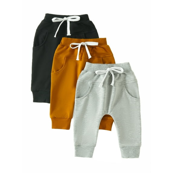 GXFC 3-Pack Toddler Babies Boys Joggers Pants 6M 12M 18M 2T 3T Children Boys Tapered Elastic Waistband Harem Pants Lounge Athletic Pants Spring Fall Sweatpants for Kids Boys
