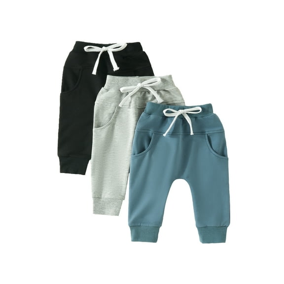 GXFC 3-Pack Toddler Babies Boys Joggers Pants 6M 12M 18M 2T 3T Children Boys Tapered Elastic Waistband Harem Pants Lounge Athletic Pants Spring Fall Sweatpants for Kids Boys
