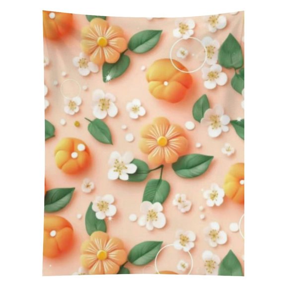GXFC 3D Orange Blossom Fruit Pattern Tapestry in Green Fields, Polyester Printed Wall Hanging, Suitable for Bedroom, Dormitory and Living Room, Aesthetic Home Decoration,