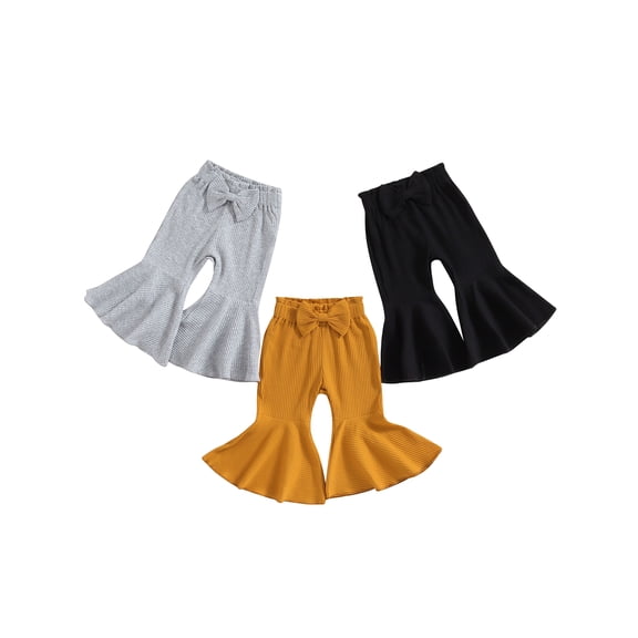 GXFC 3Pack Baby Girls Flared Pants 6M 12M 18M 2T 3T Toddler Girl Casual Bell Bottoms Pants Trousers Fall Casual High Waisted Long Pants for Kids Girls