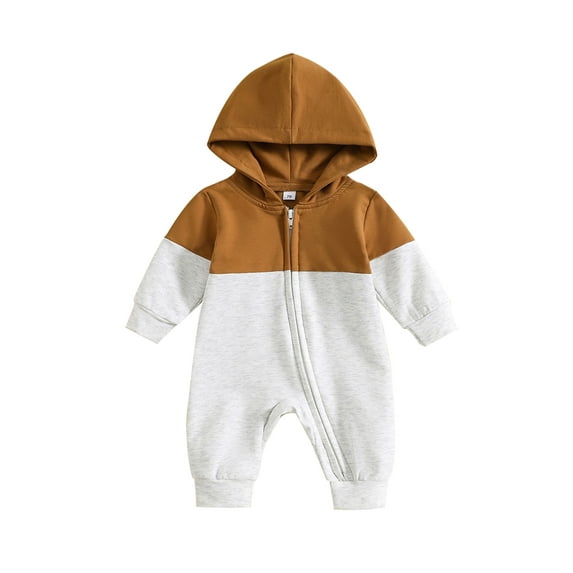 GXFC Baby Boy Fall Jumpsuits Clothes 6M 9M 12M 18M Newborn Boy Long Sleeve Zipper Hooded Contrast Color Bodysuit Babysuit for Infant Boy