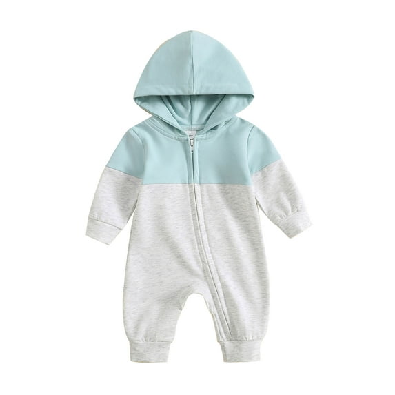 GXFC Baby Boy Fall Jumpsuits Clothes 6M 9M 12M 18M Newborn Boy Long Sleeve Zipper Hooded Contrast Color Bodysuit Babysuit for Infant Boy