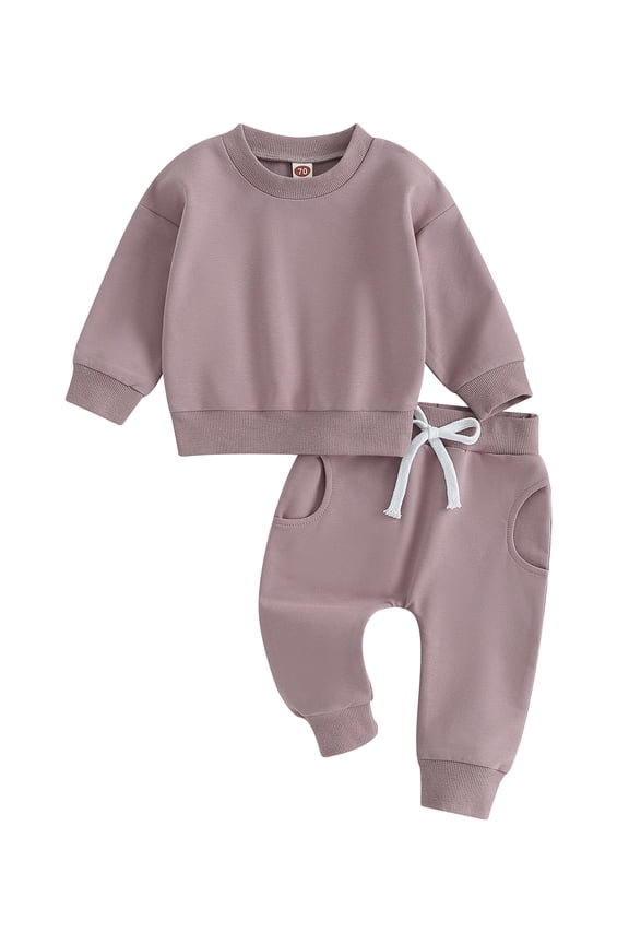 Baby Boy Girl Fall Tracksuit Outfits 6M 12M 18M 2T 3T Kids Long Sleeve Soild Sweatshirts Tops and Elastic Waist Long Pants 2Pcs Casual Autumn Clothes Set for Toddler