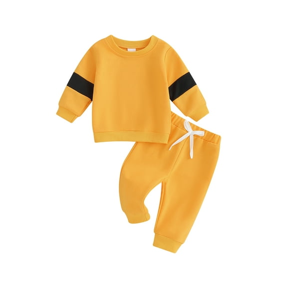 GXFC Baby Boys Fall Outfits Clothes 6M 9M 12M 18M Infant Boys Long Sleeve Contrast Color Sweatshirt and Elastic Waistband Long Pants 2Piece Casual Autumn Clothing for Newborn Toddler Boys