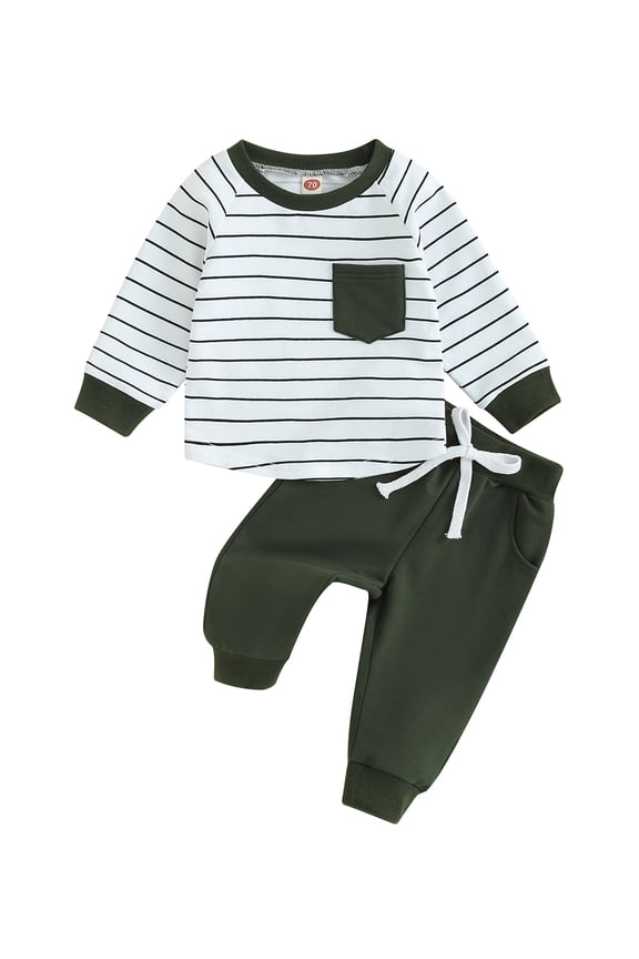 Baby Boys Fall Outfits Set Clothes 6M 1T 2T 3T Infant Boys Long Sleeve Striped Sweatshirt and Elastic Waistband Sweatpants 2 Piece Casual Autumn Clothing for Toddler Boys