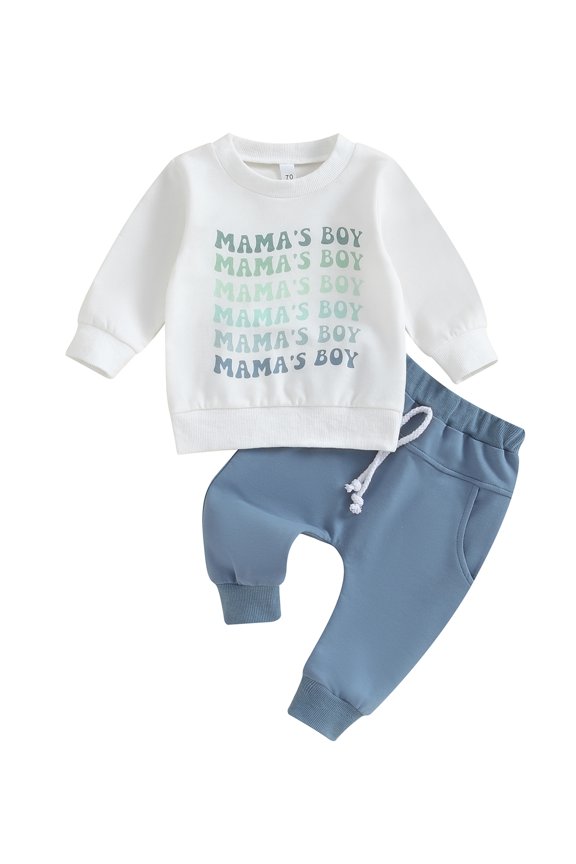 Baby Boys Fall Outfits Set Clothes 6M 1T 2T 3T Toddler Boys Long Sleeve Letter Print Sweatshirt and Drawstring Sweatpants 2 Piece Casual Autumn Clothing for Kids Boys