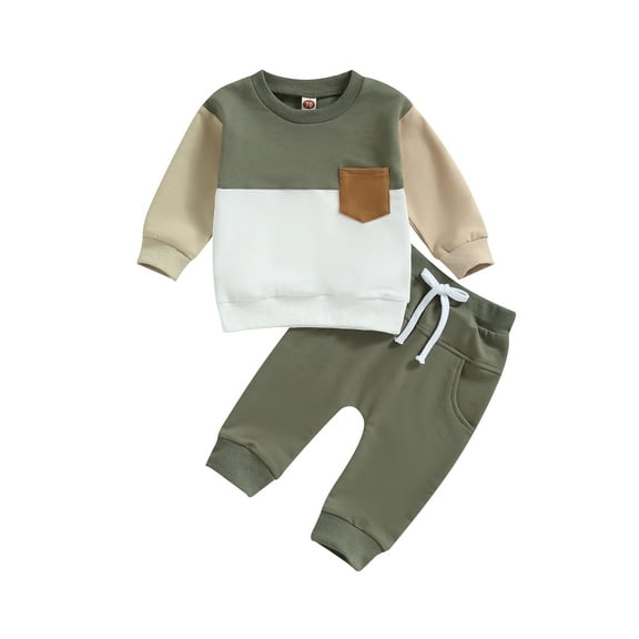 GXFC Baby Boys Fall Tracksuit Outfits Clothes 6M 1T 2T 3T Kids Boys Long Sleeve Contrast Color Sweatshirt and Elastic Waistband Long Pants 2 Piece Casual Autumn Clothing for Toddler Children Boys