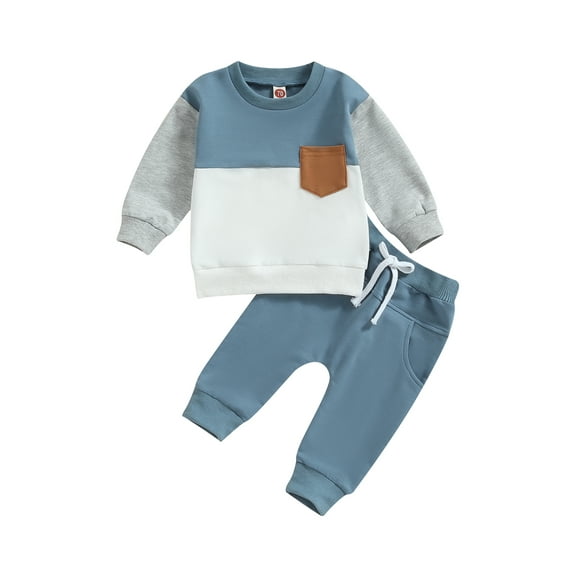 GXFC Baby Boys Fall Tracksuit Outfits Clothes 6M 1T 2T 3T Kids Boys Long Sleeve Contrast Color Sweatshirt and Elastic Waistband Long Pants 2 Piece Casual Autumn Clothing for Toddler Children Boys