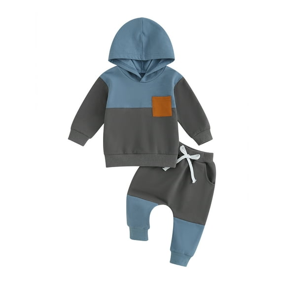GXFC Baby Boys Fall Tracksuit Outfits Clothes 6M 1T 2T 3T Kids Boys Long Sleeve Hooded Contrast Color Sweatshirt and Elastic Waistband Long Pants 2 Piece Casual Autumn Clothing for Toddler Boys