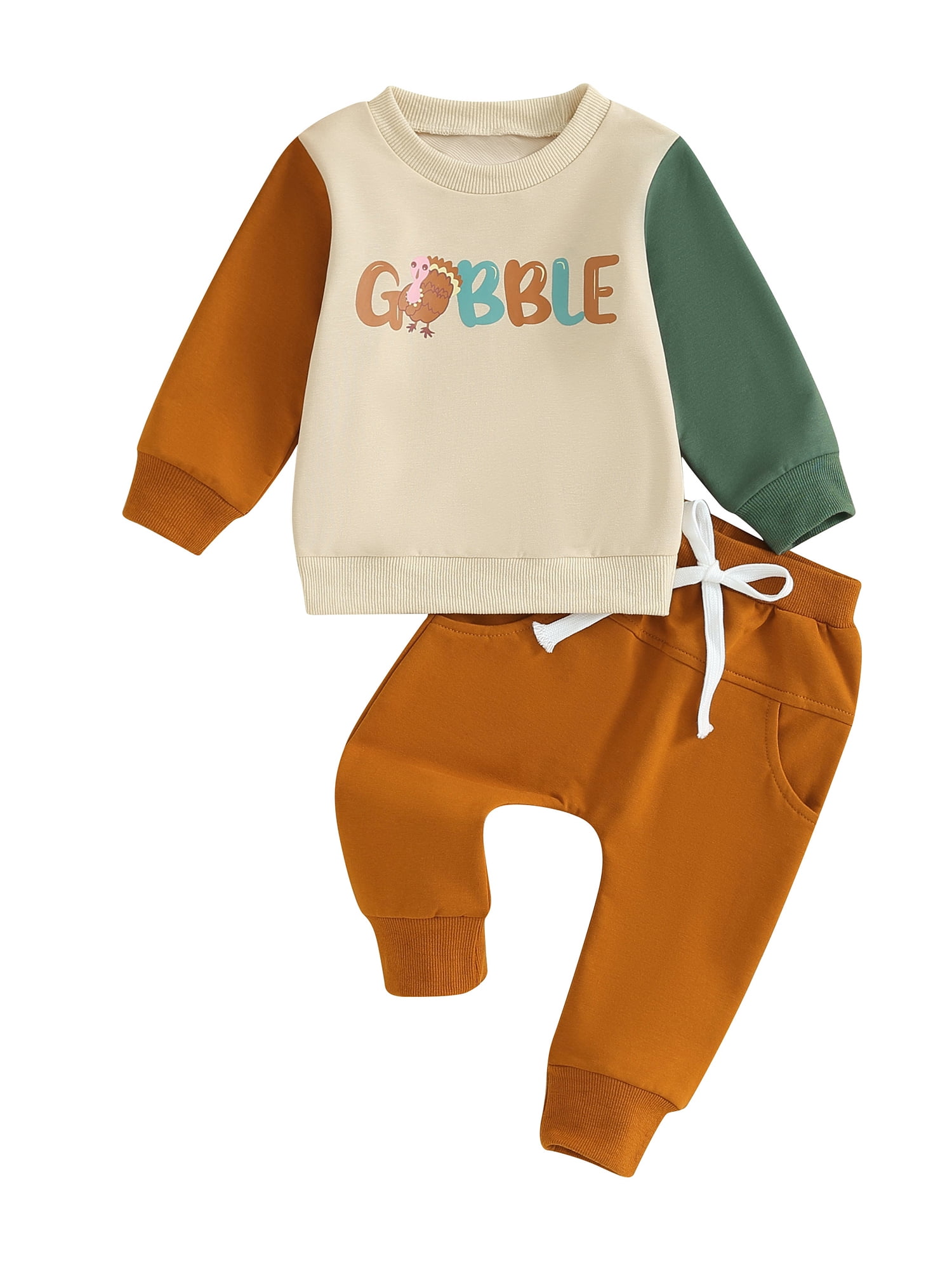 GXFC Baby Boys Thanksgiving Outfits Set Clothes 6M 12M 18M 2T 3T Toddler Boys Long Sleeve Turkey Print Sweatshirt Drawstring Pants 2Pcs Thanksgiving Clothing for Kids Boys Walmart