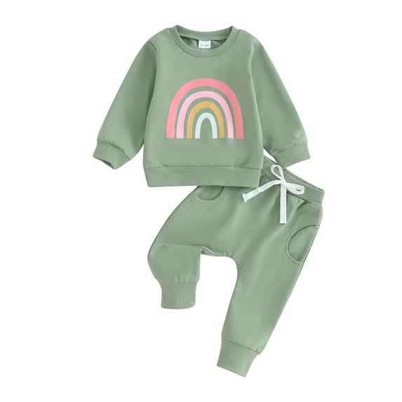 GXFC Baby Girl Fall Outfits Set Clothes 6M 1T 2T 3T Kids Girl Long Sleeve Rainbow Print Sweatshirt Tops Pants 2Pcs Casual Autumn Clothing for Toddler Girl