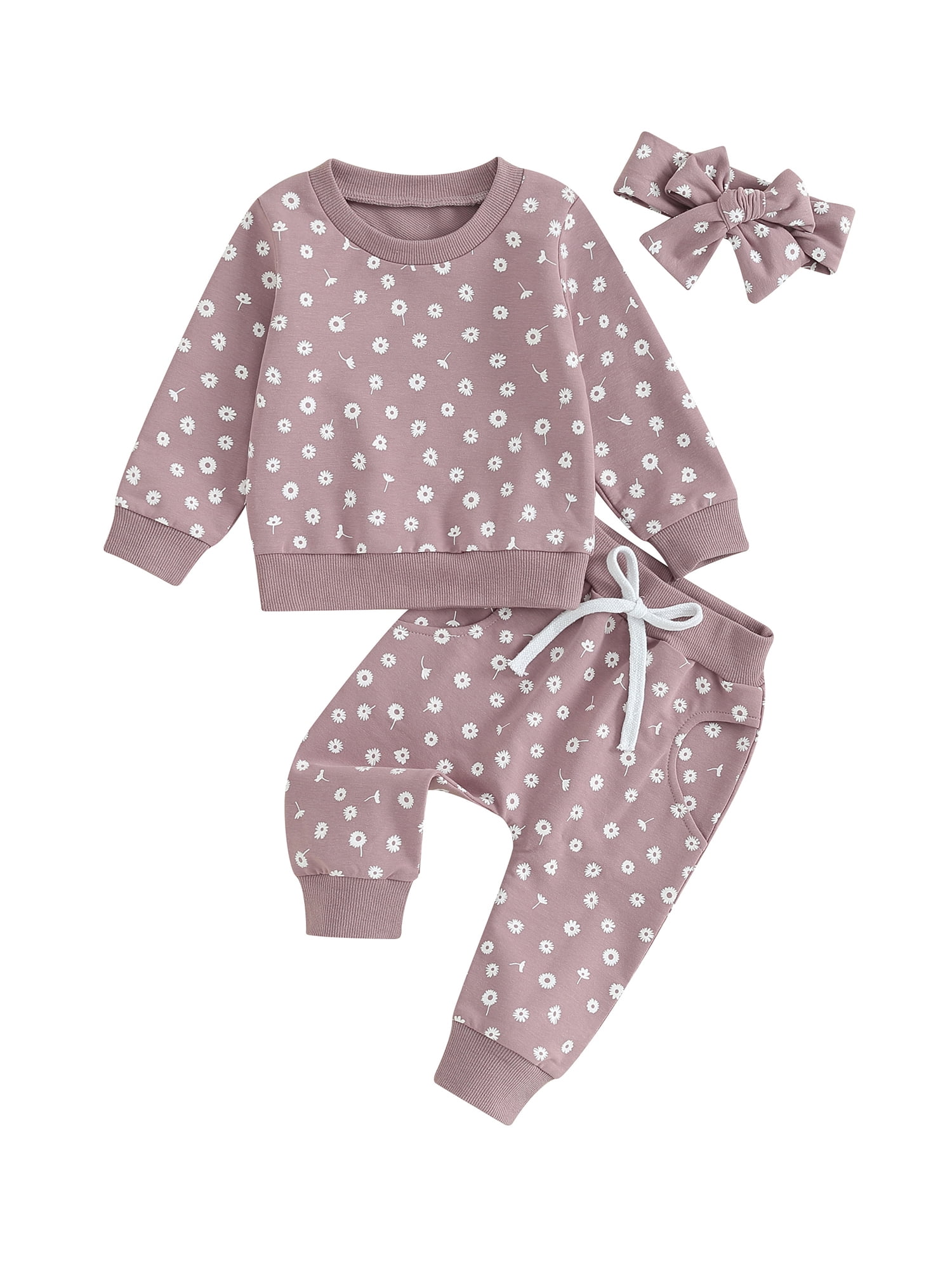 GXFC Baby Girl Fall Outfits Set Clothes 6M 1T 2T 3T Kids Girl Long Sleeve Floral Print Sweatshirt Tops Pants Headband 3Pcs Casual Autumn Clothing for Toddler Girl