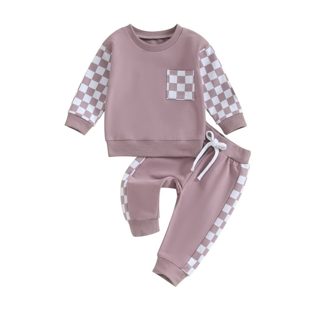 GXFC Baby Girl Fall Outfits Set Clothes 6M 1T 2T 3T Kids Girl Long Sleeve Plaid Print Sweatshirt