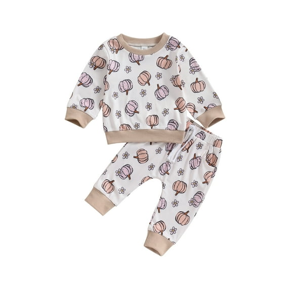 GXFC Baby Girl Fall Outfits Set Clothes 6M 1T 2T 3T Toddler Girl Long Sleeve Flower Pumpkin Sweatshirt Tops and Long Pants 2Pcs Casual Autumn Clothing for Kids Girl