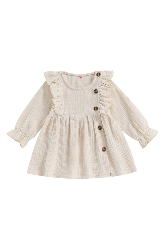 Baby Girls Fall A-line Dress Clothes 6M 1T 2T 3T Kids Girls Long Sleeve Buttons Dress Autumn Clothing for Toddler Girls