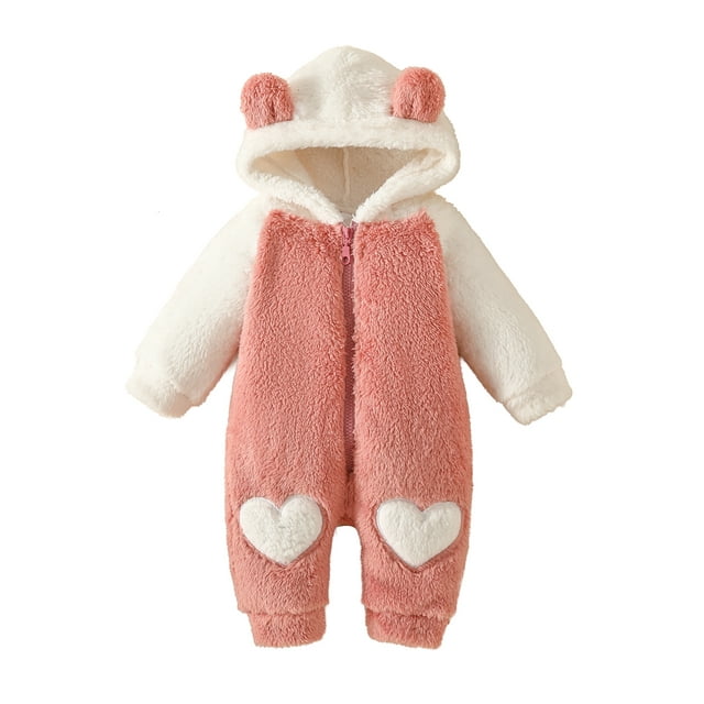 GXFC Baby Girls Winter Cute Jumpsuit Clothes Newborn Long Sleeve Hooded Zipper Romper Onesie