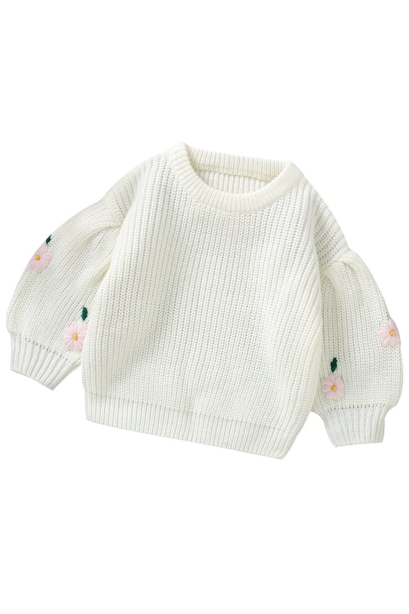 Baby Sweaters for Girls 6M 1T 2T 3T Kids Long Sleeve Flower Pattern Knit Pullovers Tops Casual Fall Knitwear Clothes for Toddler