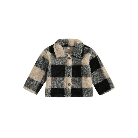 GXFC Baby Winter Coat for Girl Boys 6M 12M 18M 24M Infant Long Sleeve Button Down Plaid Outerwear Fuzzy Chunky Fall Warm Clothing for Newborn