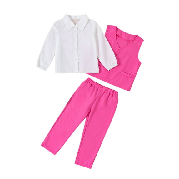 GXFC Big Girl Fall Outfits Clothes Kids Girl Long Sleeve Turn-Down Collar Shirts and Elastic Waist Pants and Vests Jacket 3Pcs Casual Autumn Clothing for Children Girl