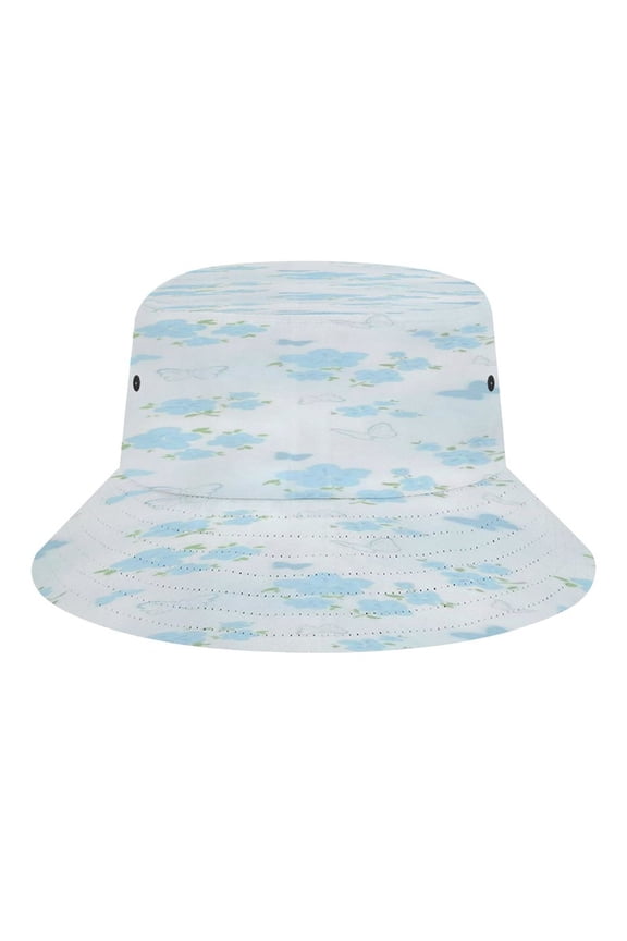 Blue Flower Butterfly Pattern Bucket Hat, Soft, Printed, Packable Fisherman Sun Hat for Beach Travel Hiking Vacation, Sun Hat for Women Men,