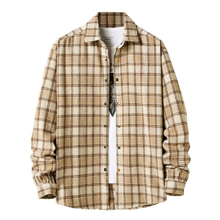 GXFC Breathable Men Autumn Thickened Shirt, Male Leisure Style Creative  Plaid Long Sleeve Lapel Single-breasted Tops