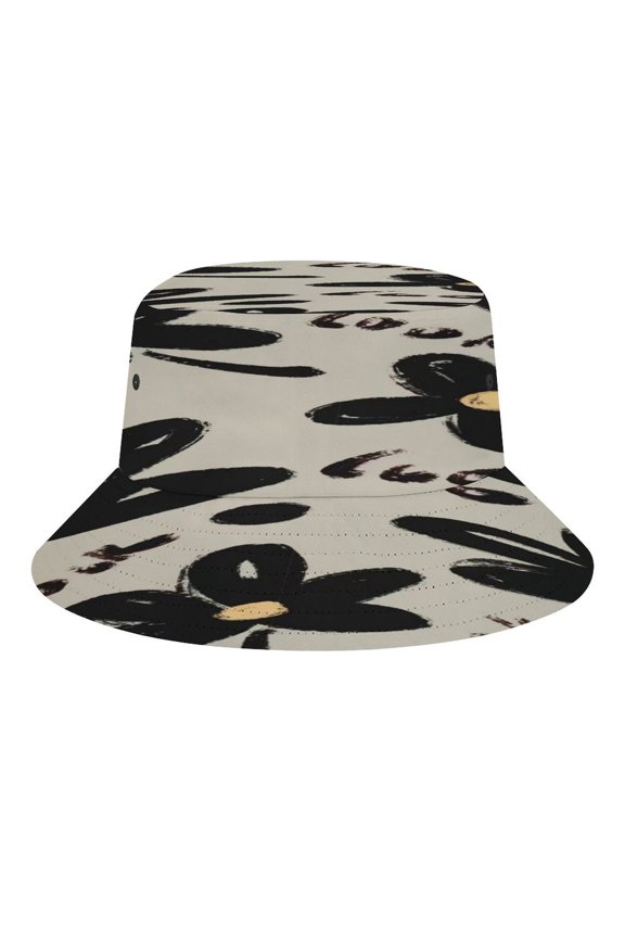 Brush Black Flower Pattern Bucket Hat, Soft, Printed, Packable Fisherman Sun Hat for Beach Travel Hiking Vacation, Sun Hat for Women Men,