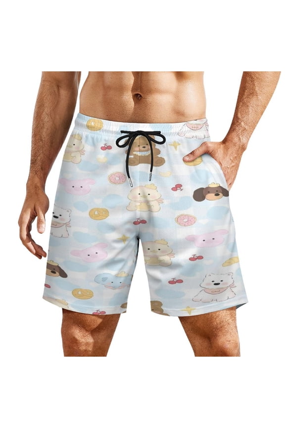 Check Multi Animal Dessert Pattern Men's Beach Shorts, Breathable Mesh Lining Quick Dry with Pockets, Casual Swimwear for Adults,