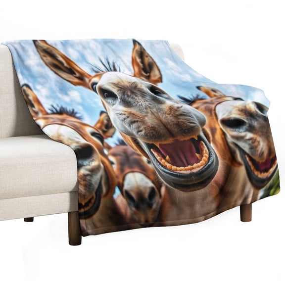 GXFC Close-up of Cheerful Donkeys blanket, comfortable and soft, warm casual blanket, printed design, winter sofa dormitory home decoration, must-have travel product. Size is 40x50 inches.