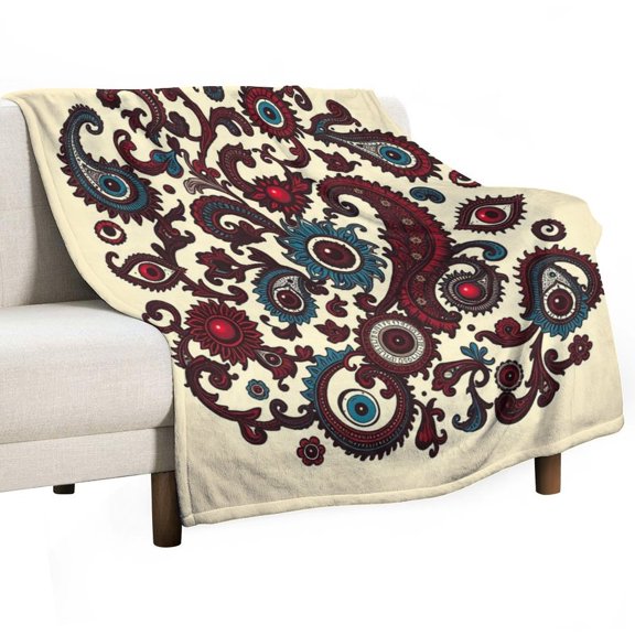 GXFC Decorative Eye-pattern Paisley Design blanket, comfortable and soft, warm casual blanket, printed design, winter sofa dormitory home decoration, must-have travel product. Size is 40x50 inches.