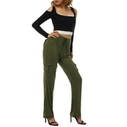 GXFC Female Trousers, Solid Color High Waist Straight-Leg Pants with Multiple Pockets for Women, XS/SM/L/XL/XXL/XXXL/XXXXL