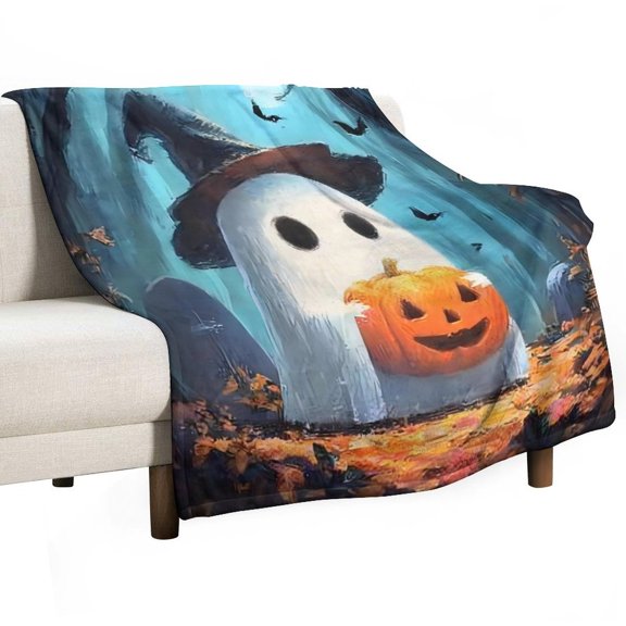 GXFC Ghost pumpkin forest blanket, comfortable and soft, warm casual blanket, printed design, winter sofa dormitory home decoration, must-have travel product. Size is 40x50 inches.