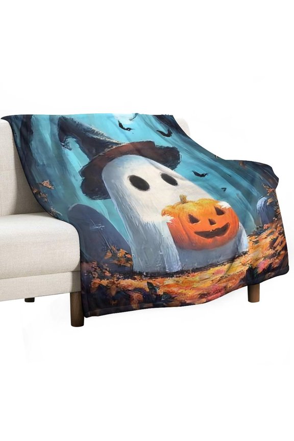 GXFC Ghost pumpkin forest blanket, comfortable and soft, warm casual blanket, printed design, winter sofa dormitory home decoration, must-have travel product. Size is 40x50 inches.