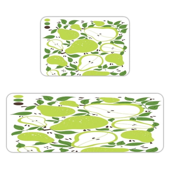 GXFC Green Pear Leaf Pattern Kitchen Mats for Floor, Sets of 2, Soft Washable, Clear Print, Non Skid Waterproof Kitchen Rug for Sink Floor Sink Laundry Bar Office Room Home Cooks