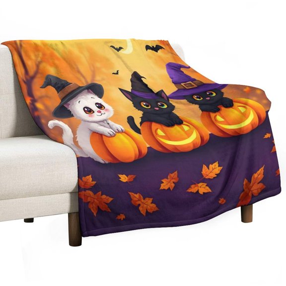 GXFC Halloween Witch Cats blanket, comfortable and soft, warm casual blanket, printed design, winter sofa dormitory home decoration, must-have travel product. Size is 50x60 inches.