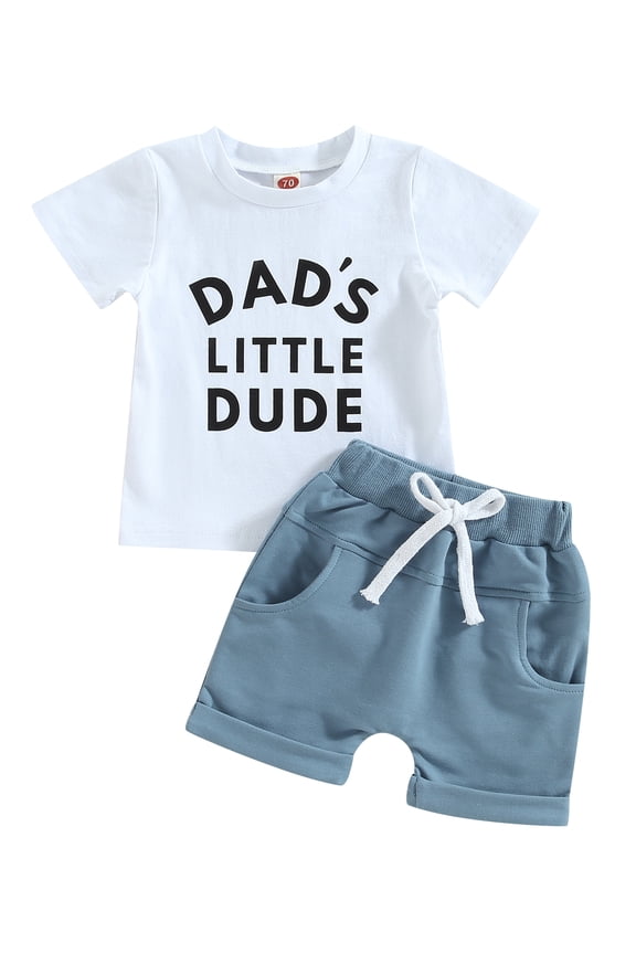 Infant Baby Boy Summer Outfit Set Letter Print  Top and Solid Color Short Set 2piece 0-3T