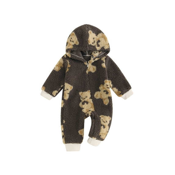 GXFC Infant Baby Boys Cute One Piece Jumpsuits Newborn Boys Long Sleeve Zipper Bear Print Romper Hoodie Toddler Boys Cute Fall Winter Bodysuit Clothes 0-24M