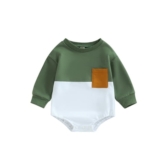 GXFC Infant Baby Boys Fall Contrast Color Rompers Sweatshirts Newborn Boys Long Sleeve Patchwork One Piece Jumpsuits with Pocket Toddler Boys Autumn Bodysuit Clothes 0-24M
