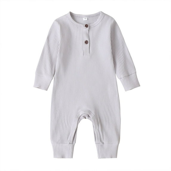 GXFC Infant Baby Boys Fall One Piece Jumpsuits Newborn Boys Long Sleeve Buttons Knit Ribbed Romper Pants Cute Autumn Bodysuit Clothes for Toddler Boys 0-18M