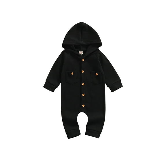 GXFC Infant Baby Boys Girls Fall One Piece Jumpsuits Newborn Boys Long Sleeve Button Down Hooded Romper Pants Cute Spring Autumn Bodysuit Clothes for Toddler Boys Girls 0-24M