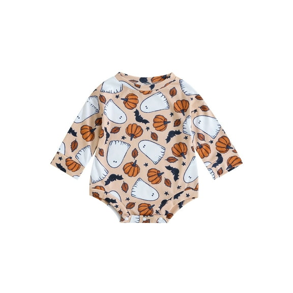 GXFC Infant Baby Boys Girls Halloween Romper Newborn Long Sleeve Pumpkin Print One Piece Jumpsuit Cute Halloween Bodysuit Costume 0-18M
