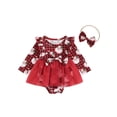 thumbnail image 1 of GXFC Infant Baby Girl Christmas Romper Dress Newborn Santa Claus Print Long Sleeve Bodysuits Dress Crew Neck Tulle Patchwork Jumpsuit with Bow Headban Fashion Cute Casual Party Clothes 0-18M, 1 of 7