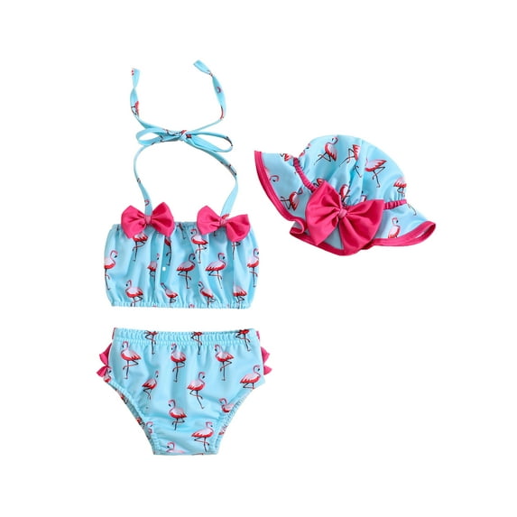 GXFC Infant Baby Girls Bikinis Swimsuits Newborn Girls Halter Graphic Print Crop Tops + Briefs +Hat Bathing Suit Toddler Girls Swimwear Beachwear 3Pcs 0-24M