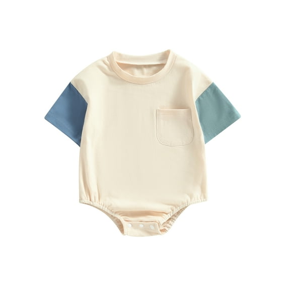 GXFC Infant Baby Girls Boy Rompers T Shirt Newborn Short Sleeve Contrast Color One Piece Jumpsuit with Pocket Toddler Summer Bodysuit Clothes 0-24M