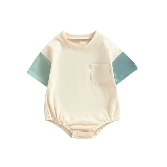 GXFC Infant Baby Girls Boy Rompers T Shirt Newborn Short Sleeve Contrast Color One Piece Jumpsuit with Pocket Toddler Summer Bodysuit Clothes 0-24M