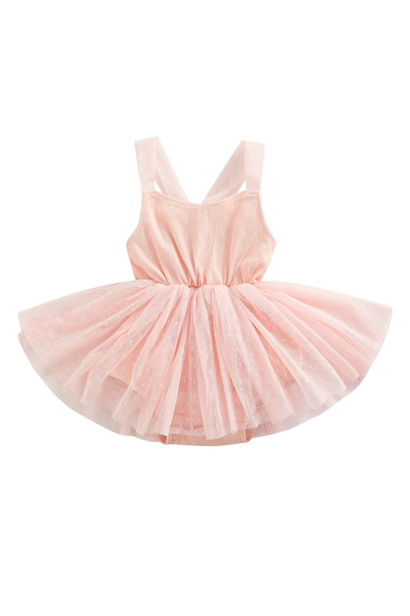 Infant Baby Girls Casual Romper Dress Newborn Girls Sleeveless One Piece Jumpsuit Girls Summer Mesh A-line Princess Dress Bodysuit 0-24M