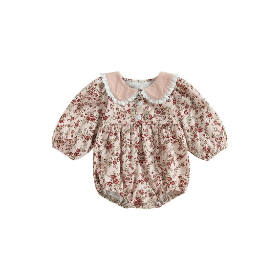 GXFC Infant Baby Girls Floral Romper Sweatshirt 6M 12M 18M 24M Toddler Long Sleeve Turn-down Collar Button One Piece Jumpsuit Newborn Bodysuit Clothes,Spring Fall