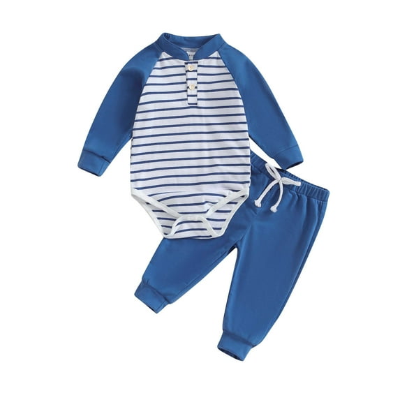 GXFC Infant Boys Fall Outfits Clothes 3M 6M 9M 12M 18M Baby Boys Long Sleeve Striped Print Romper Pants 2Piece Casual Autumn Clothing for Newborn Boys