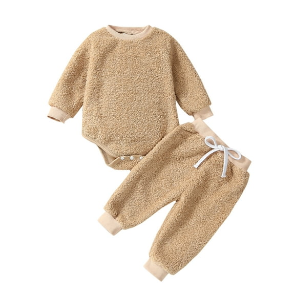 GXFC Infant Boys Girls Winter Outfits Clothes 6M 9M 12M 18M Baby Long Sleeve Romper and Drawstring Sweatpants 2Piece Casual Fall Warm Clothing for Newborn